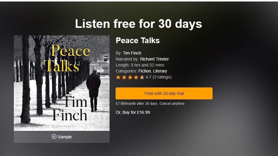 An extract from the cover of Peace Talks by Tim Finch